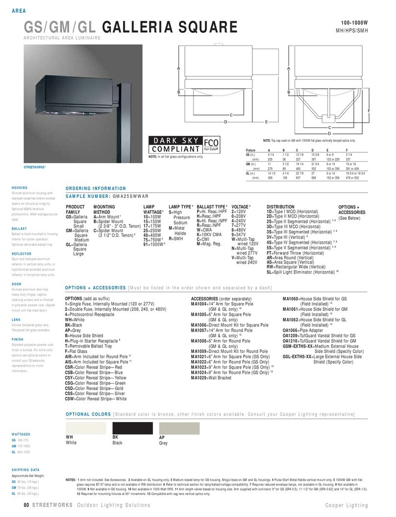 Cooper Lighting Galleria Square GMA25SWWAR User manual Cooper Lighting Galleria Square GMA25SWWAR User manual