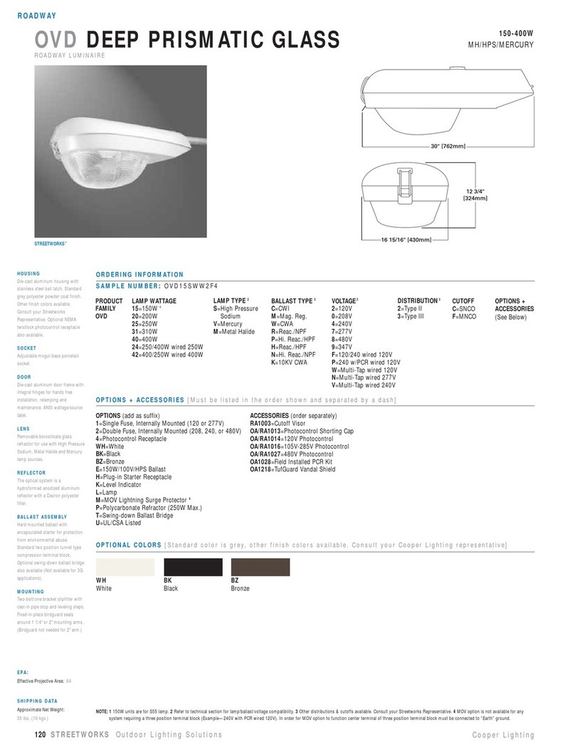 Cooper Lighting Deep Prismatic Glass OVD15SWW2F4 User manual Cooper Lighting Deep Prismatic Glass OVD15SWW2F4 User manual
