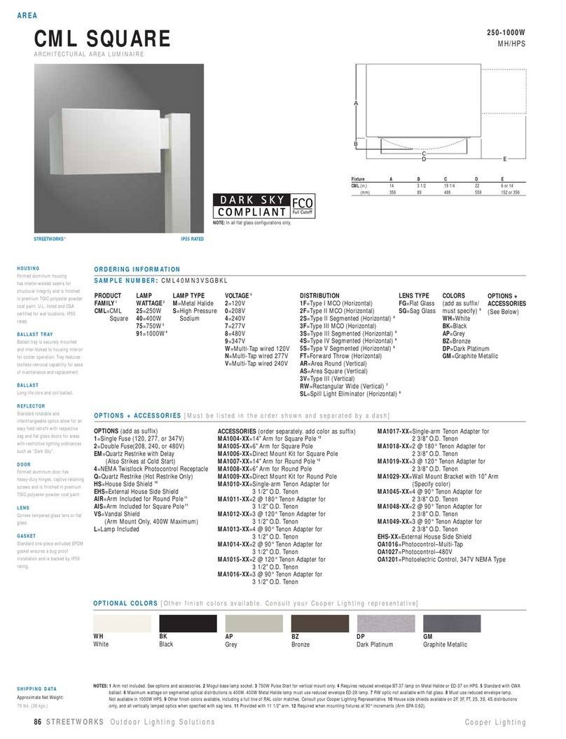 Cooper Lighting CML SQUARE CML40MN3VSGBKL User manual Cooper Lighting CML SQUARE CML40MN3VSGBKL User manual