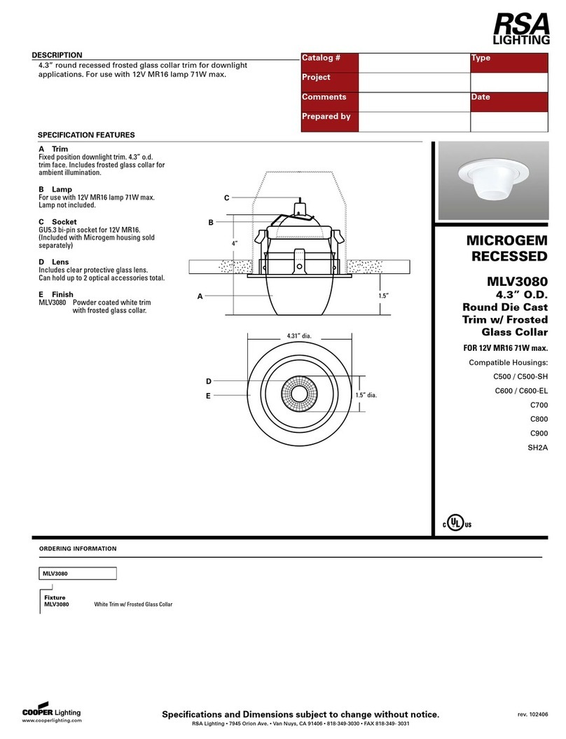 RSA Lighting Microgem MLV3080 User manual RSA Lighting Microgem MLV3080 User manual