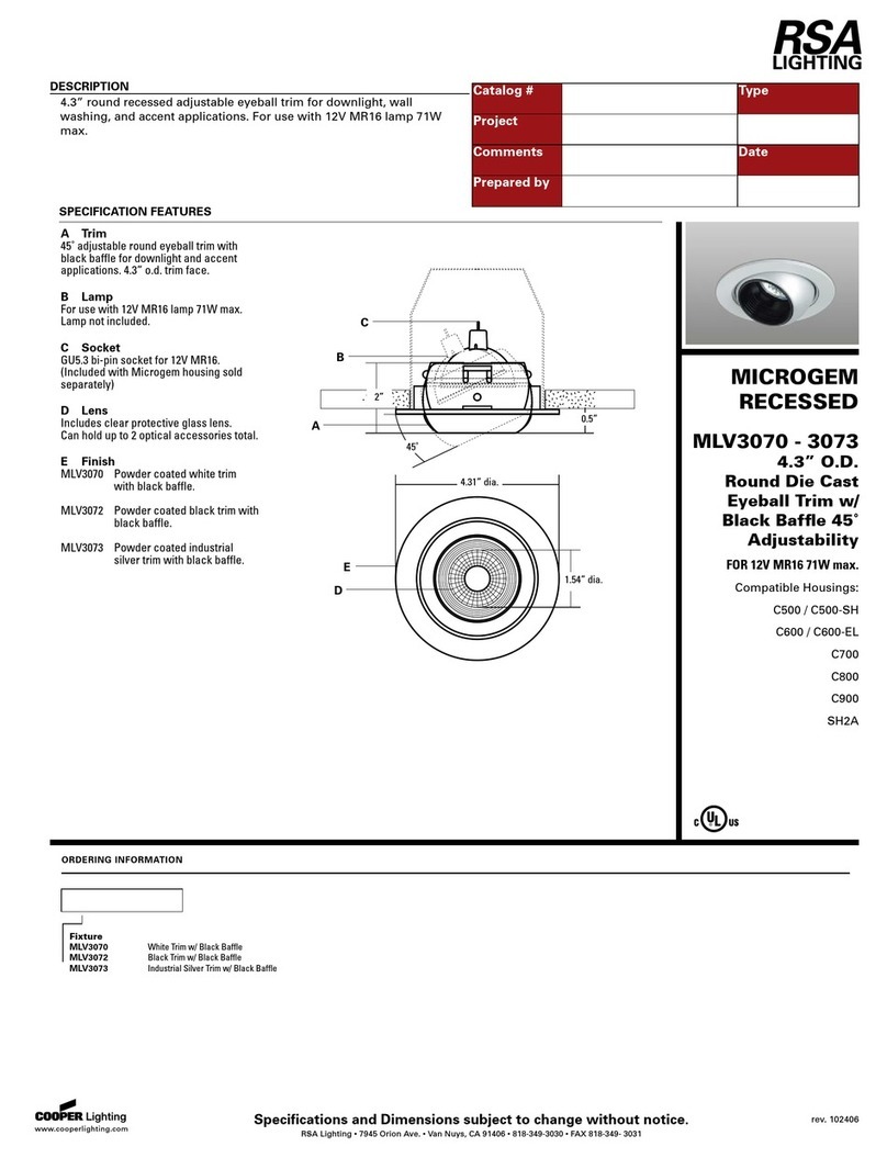 RSA Lighting Microgem MLV3070 User manual RSA Lighting Microgem MLV3070 User manual