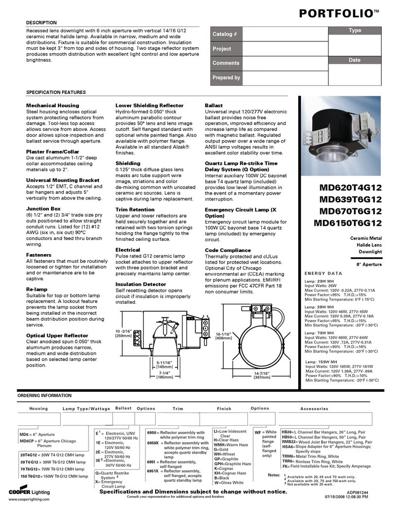 Cooper Lighting PORTFOLIO MD6150T6G12 User manual Cooper Lighting PORTFOLIO MD6150T6G12 User manual