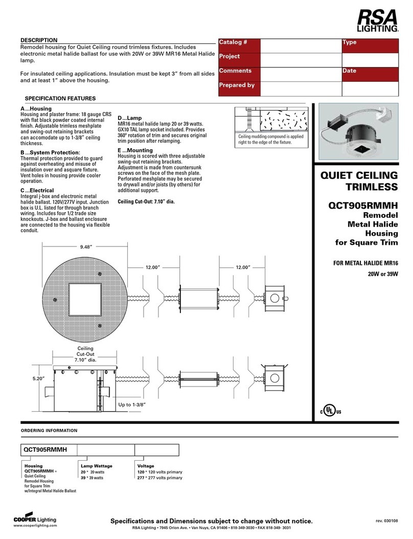 RSA Lighting QCT905RMMH User manual RSA Lighting QCT905RMMH User manual