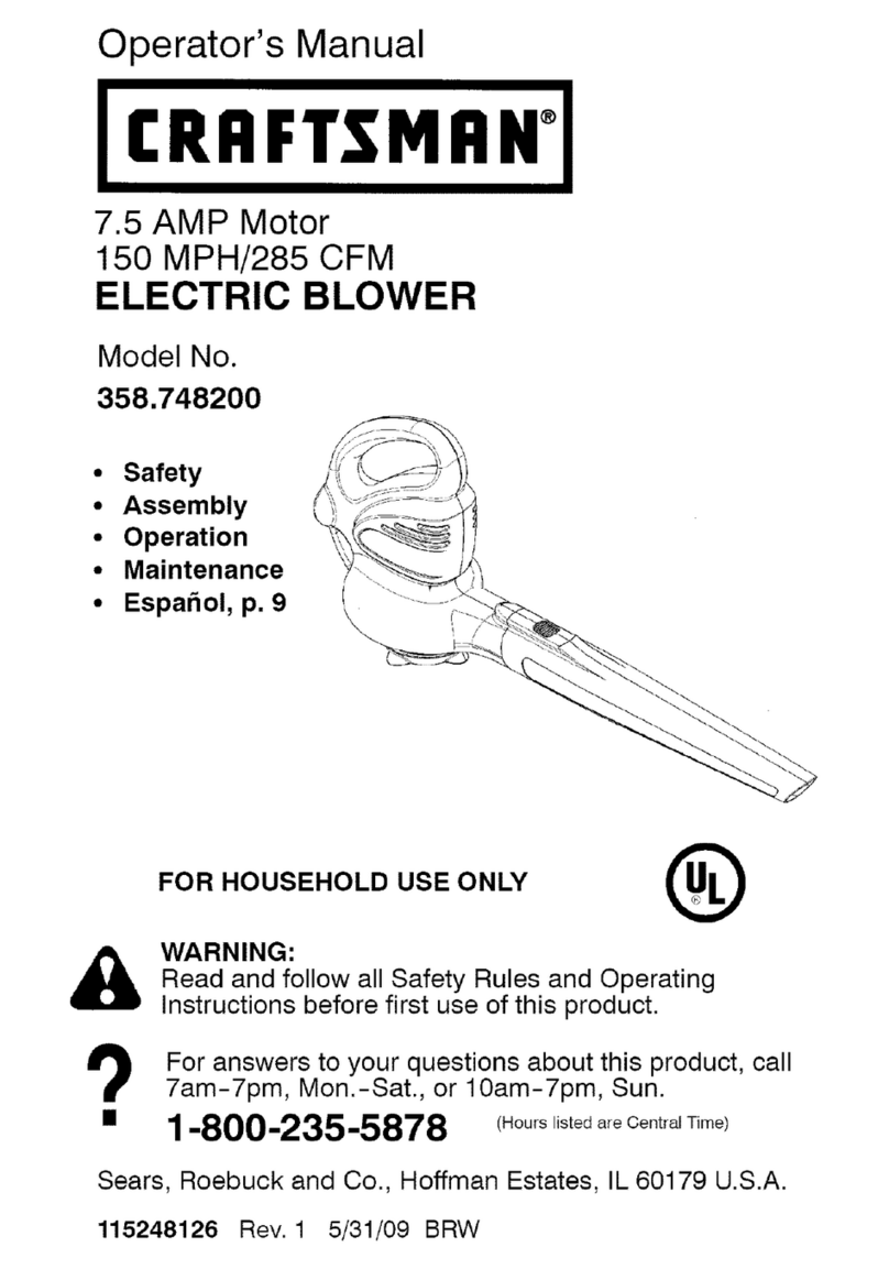 Craftsman 358748200 - 7.5 Amp Electric Blower Operator's manual