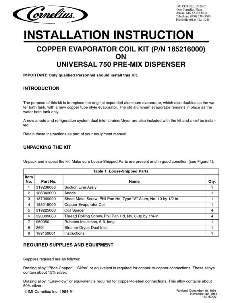 Cornelius Universal 750 Pre-Mix installation instructions Cornelius Universal 750 Pre-Mix installation instructions