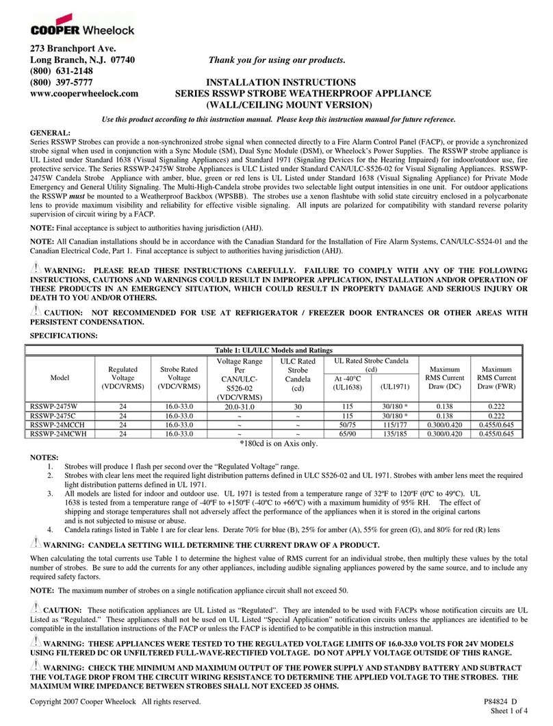 Cooper RSS WP - 2475C installation instructions