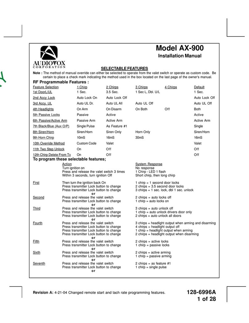 Audiovox Car Security System AX-900 User manual