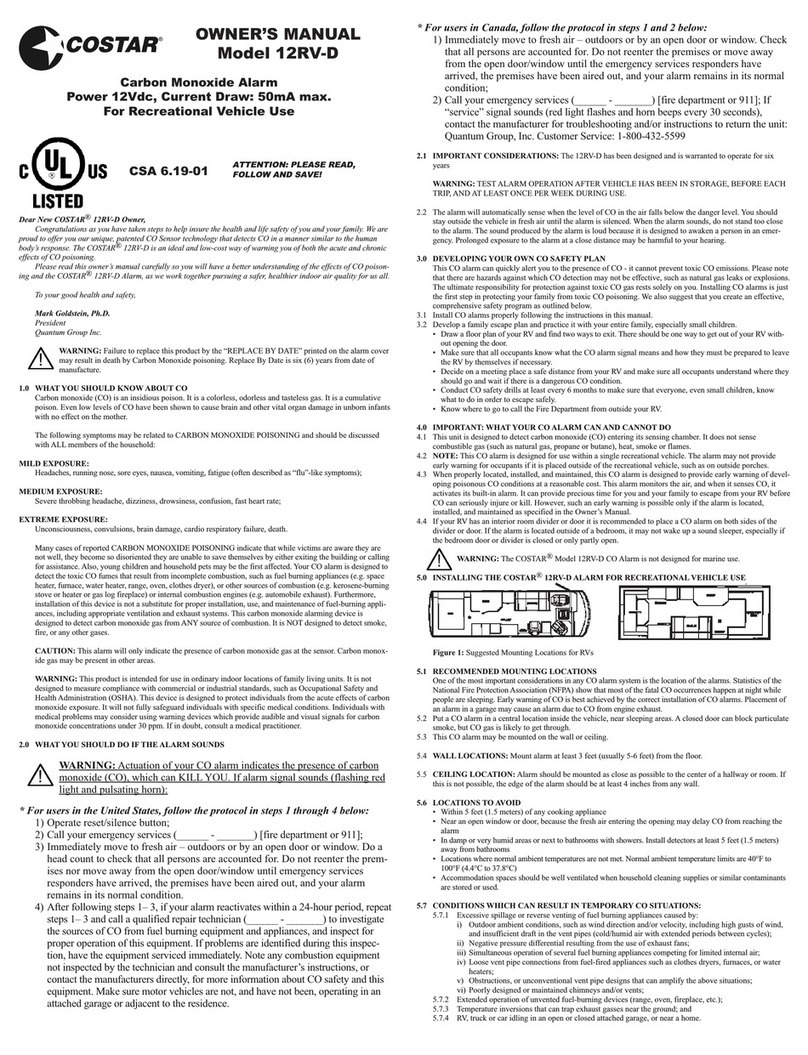 Costar 12RV-D owner's manual