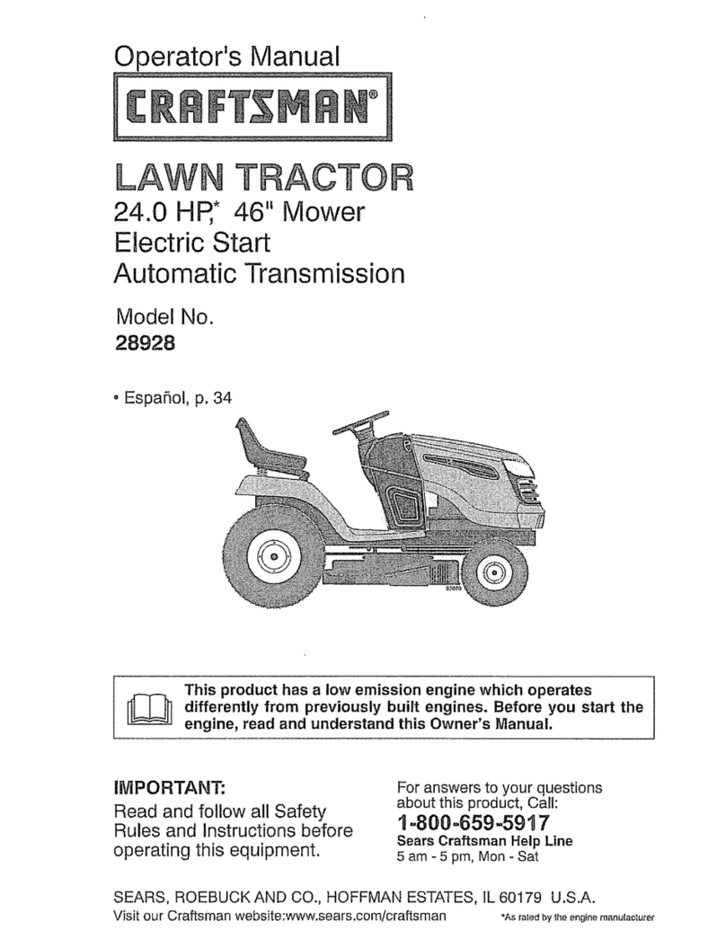 Craftsman 28928 - YT 4000 24hp 46" Yard Tractor User manual