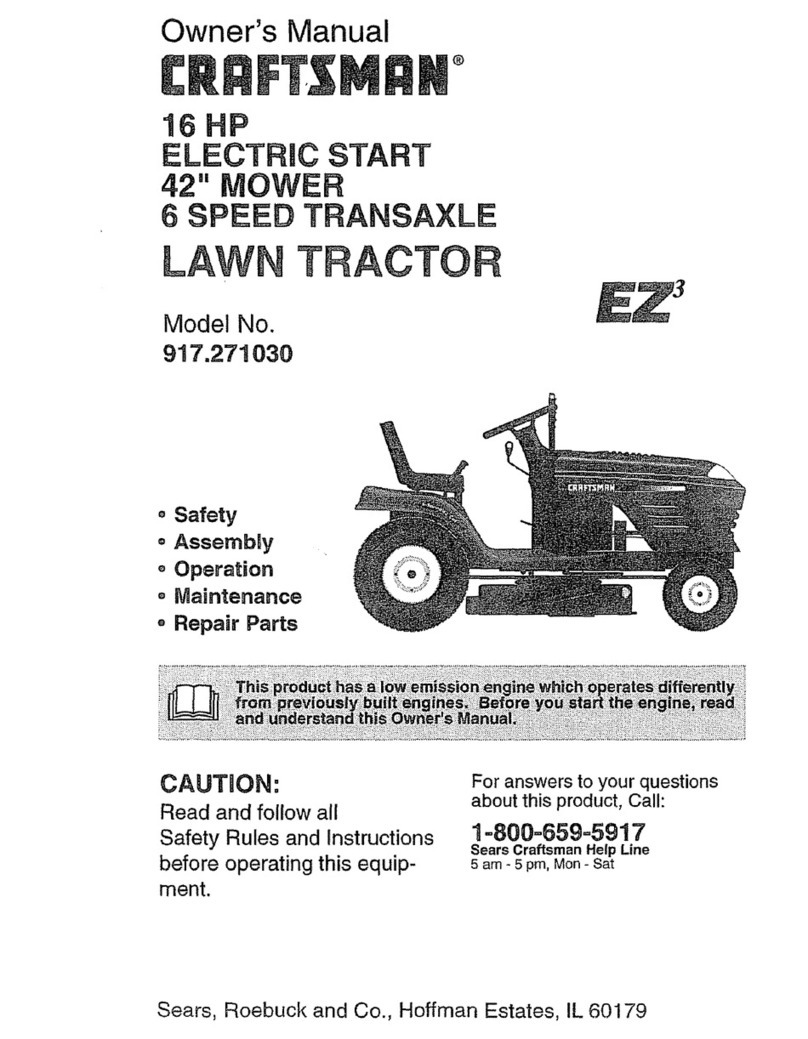 Craftsman 16 HP ELECTRIC START 42" MOWER 6 SPEED TRANSAXLE LAWN TRACTOR... User manual