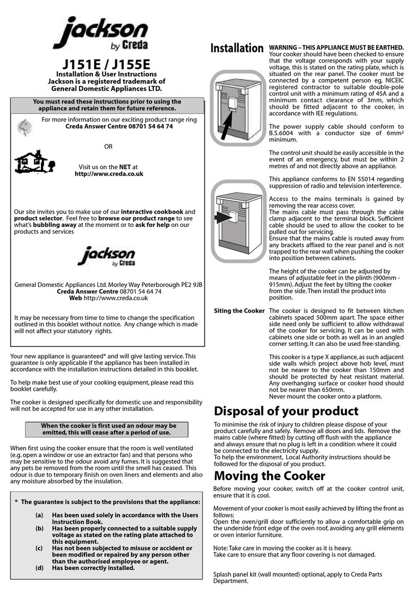 Creda JACKSON J151E Installation and user instructions