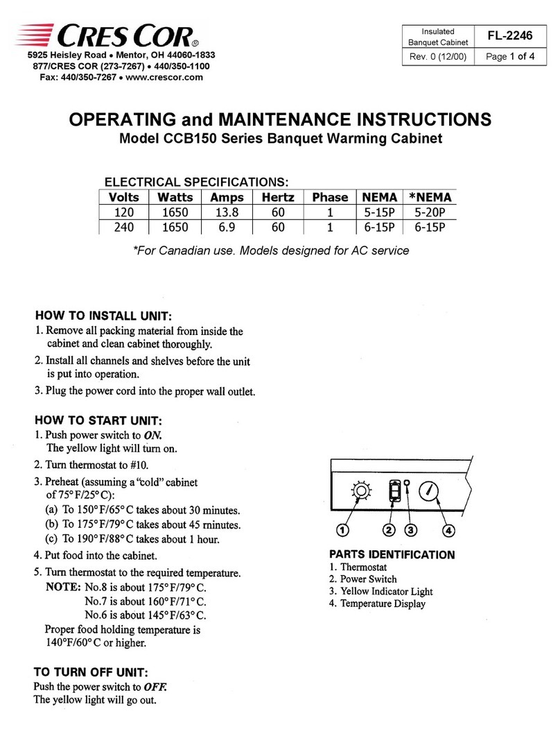 Cres Cor Banquet Warming Cabinet CCB150 Series Operating and maintenance instructions