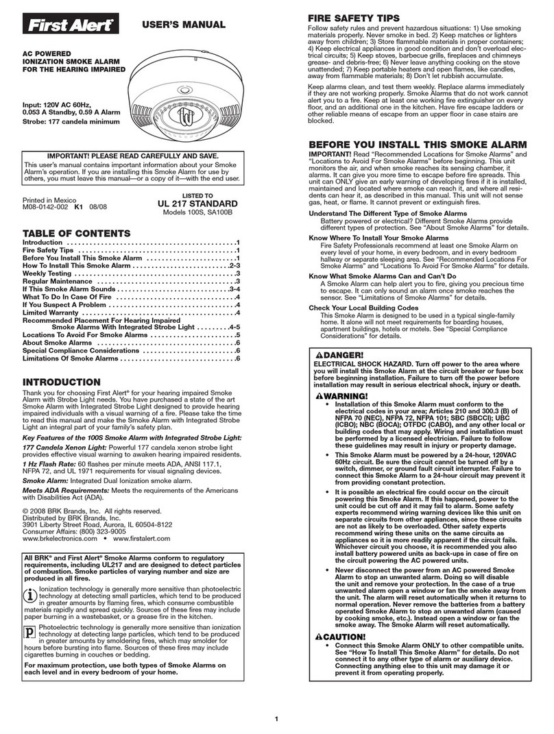 First Alert SA100B user manual