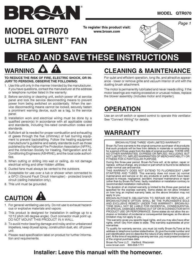 Broan ULTRA SILENT QTR070 user manual