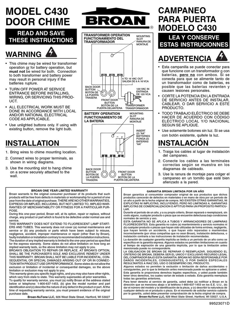 Broan C430 User manual