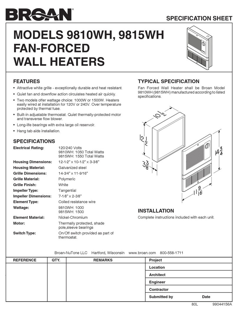 Broan 9815WH SERIES Specification sheet