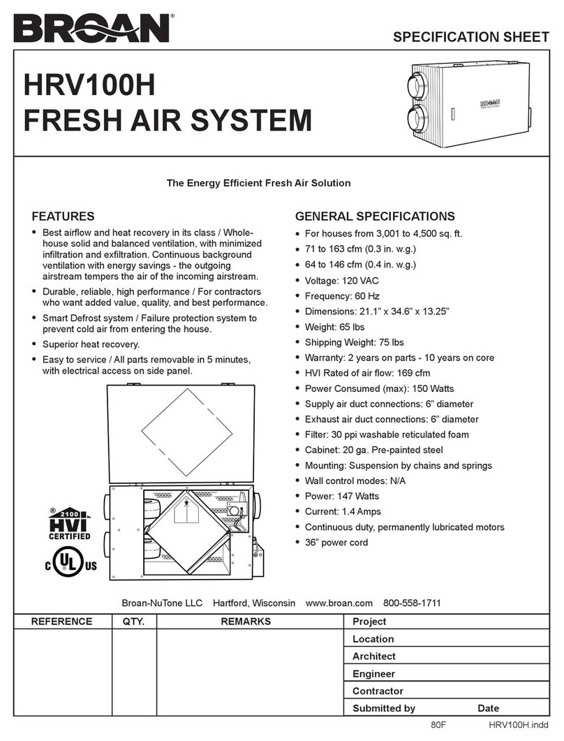 Broan HRV100H Specification sheet