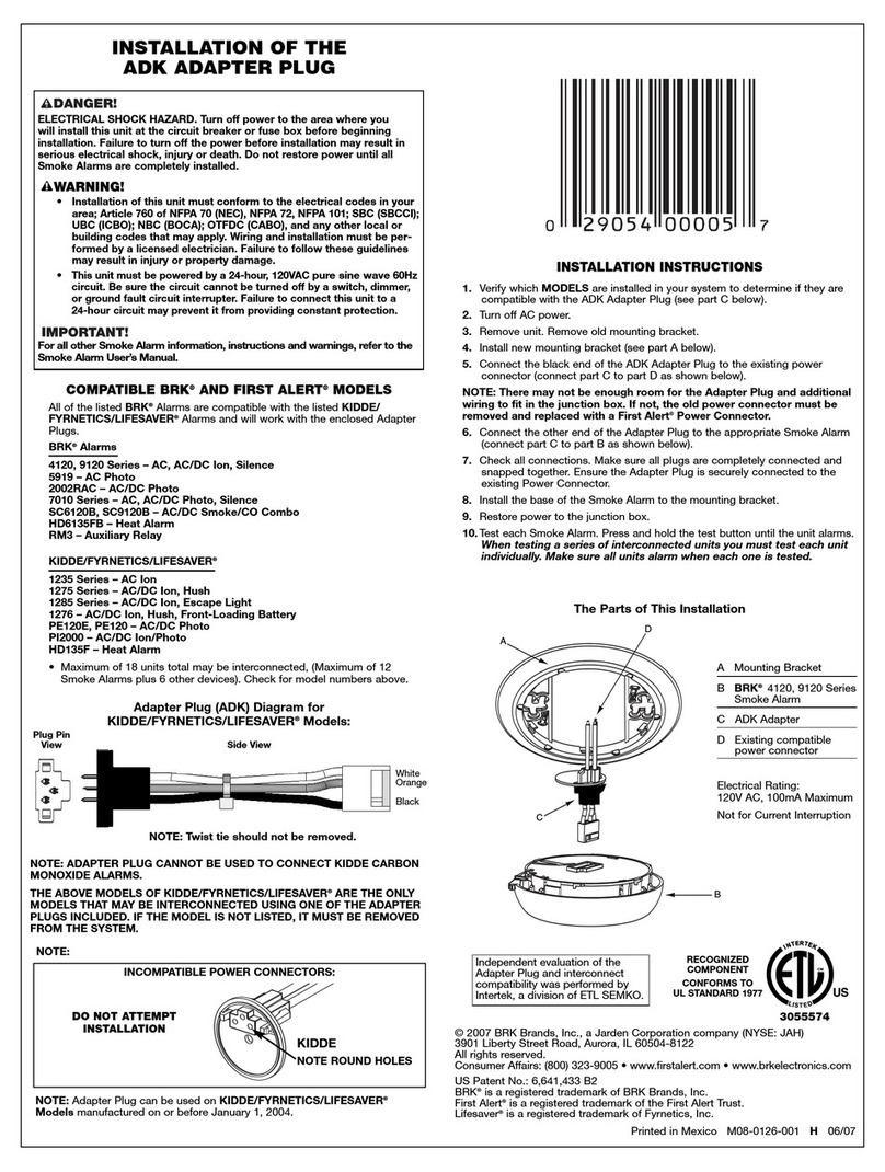 BRK electronic ADAPTER PLUG ADK-12 installation instructions