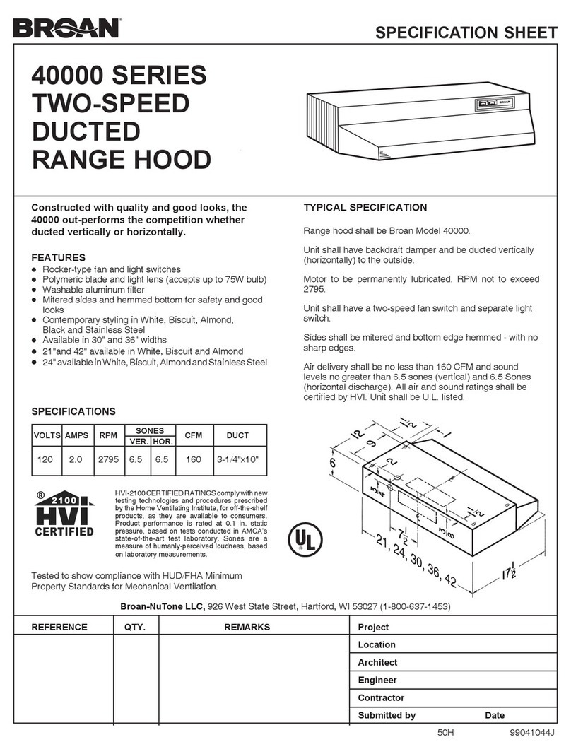 Broan Two-Speed Ducted Range Hood 40000 Series User manual