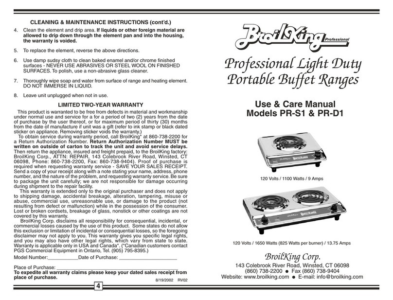 Broil King PR-S1 Use & care manual
