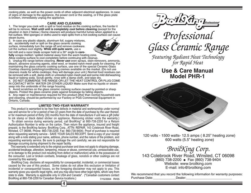 Broil King PHR-1 Use & care manual