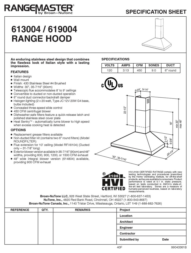 Broan Rangemaster 613004 Specification sheet