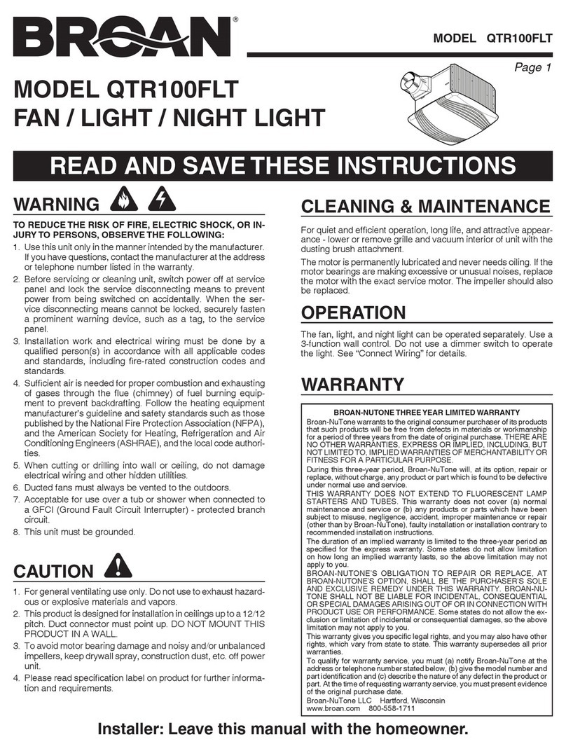 Broan QTR100FLT User manual