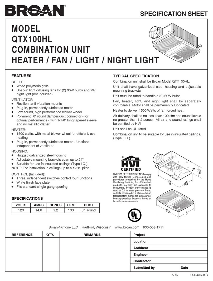Broan QTX100HL Specification sheet