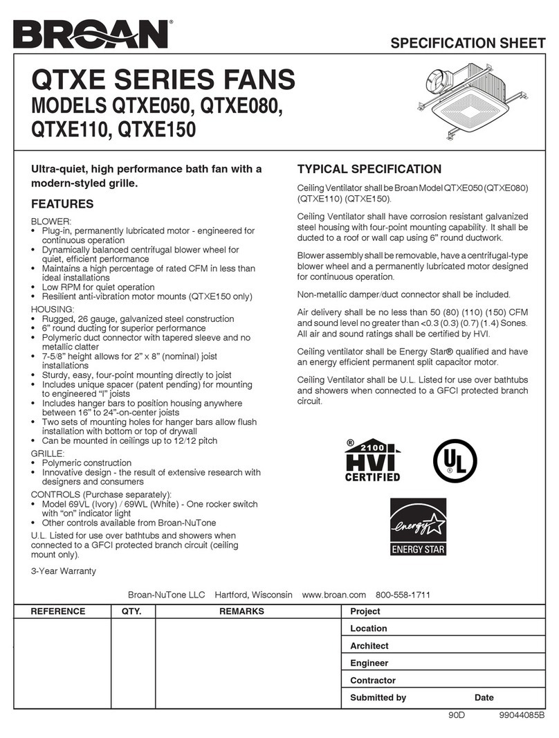 Broan ULTRA SILENT QTXE150 User manual