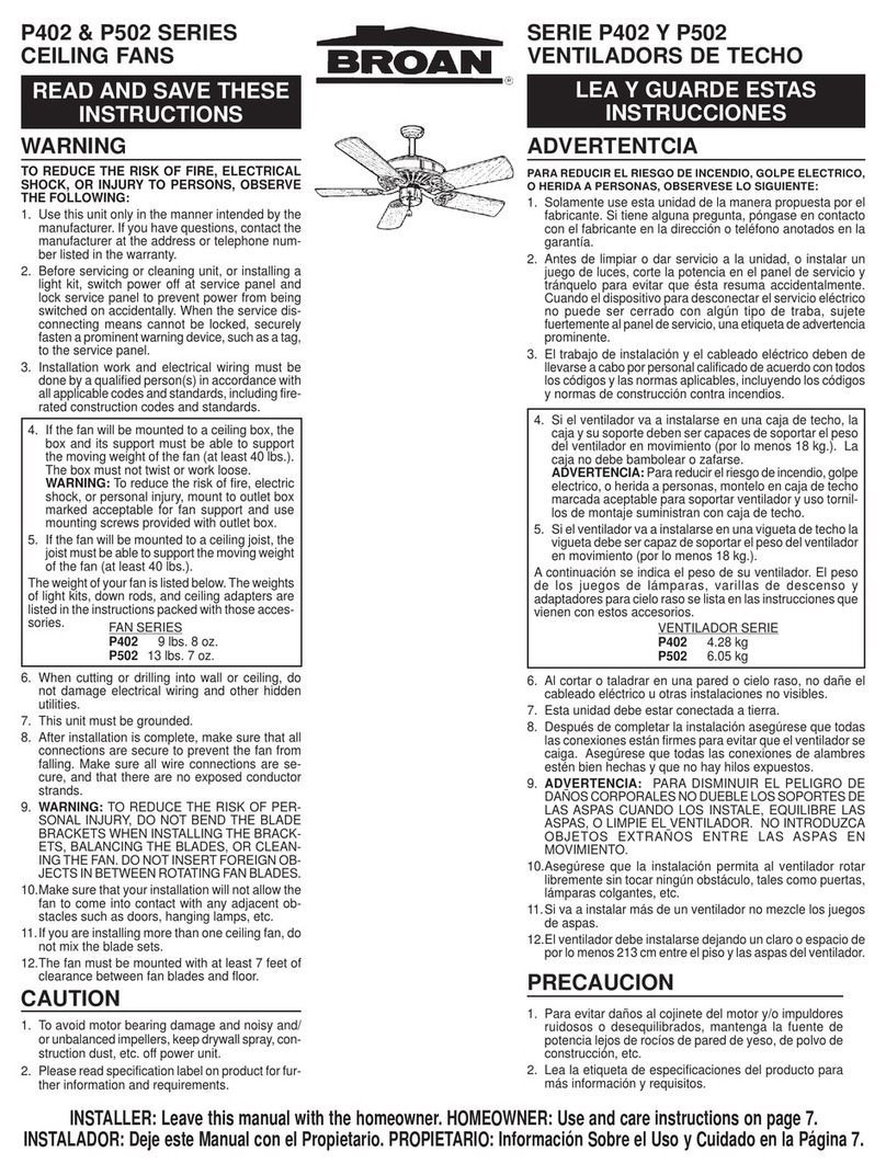 Broan P402 Series instructions