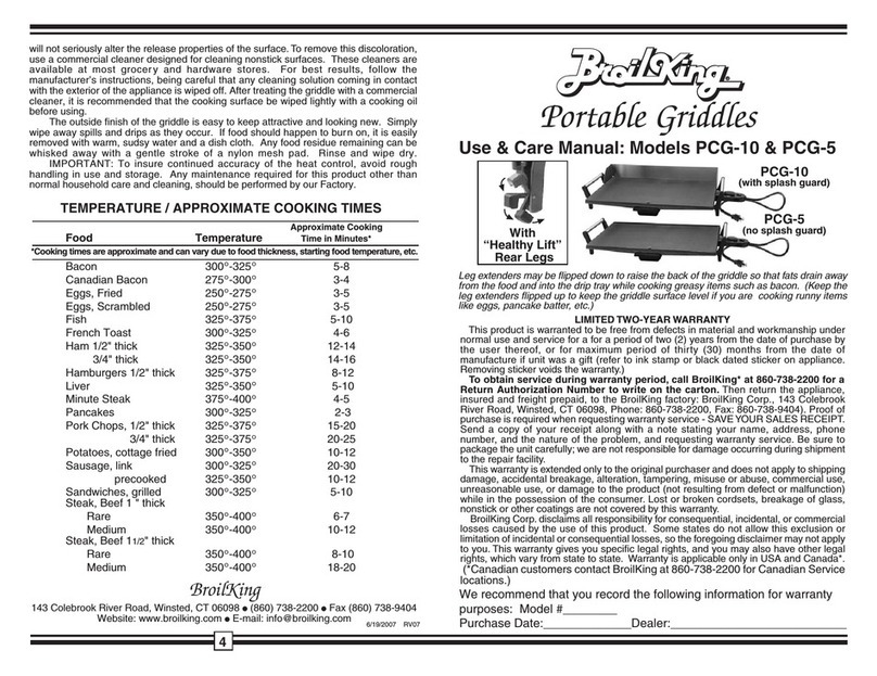 Broil King PCG-10 User manual