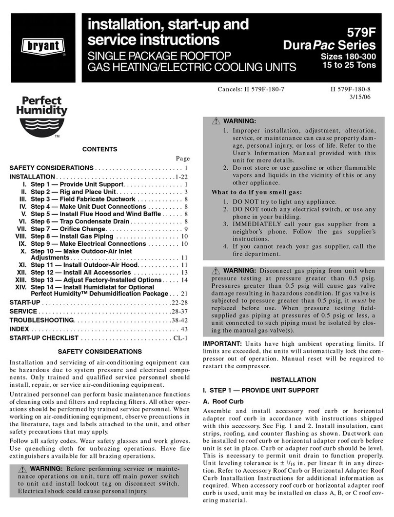 Bryant DURAPAC 579F Dimensions and installation guide