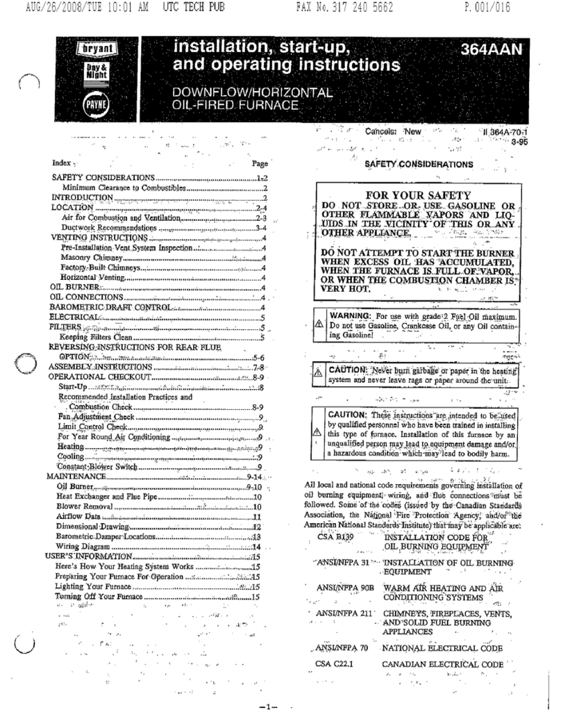 Bryant 364AAN Installation, start-up, and operating instructions