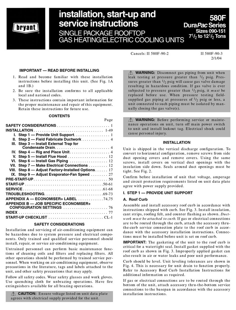 Bryant DuraPac 580F Series Installation, Start-Up and Service Instructions
