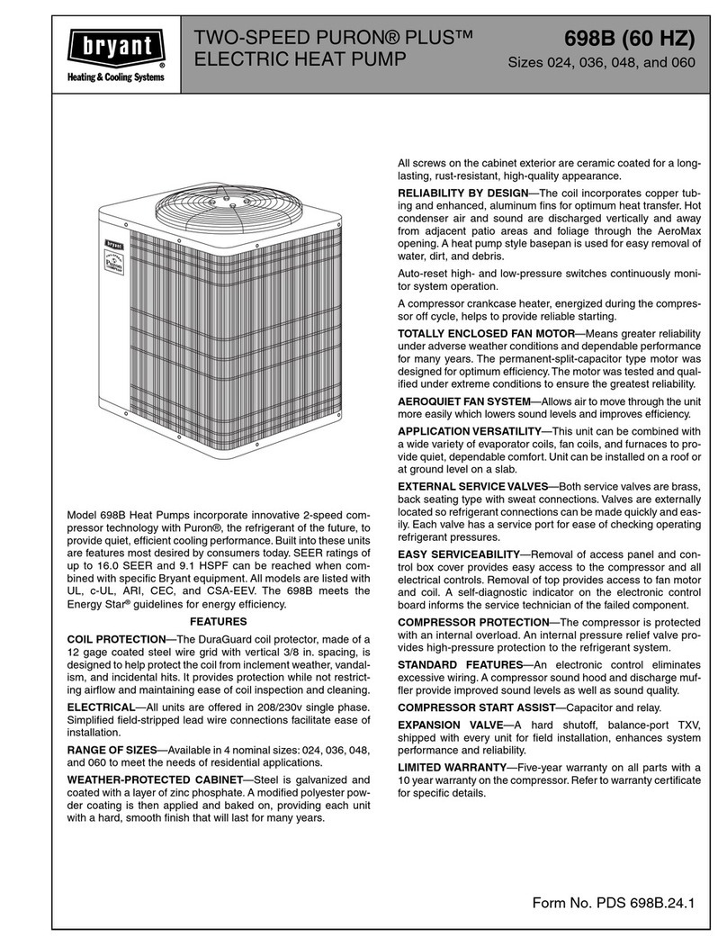 Bryant TWO-SPEED PURON PLUS ELECTRIC HEAT PUMP 698B User manual