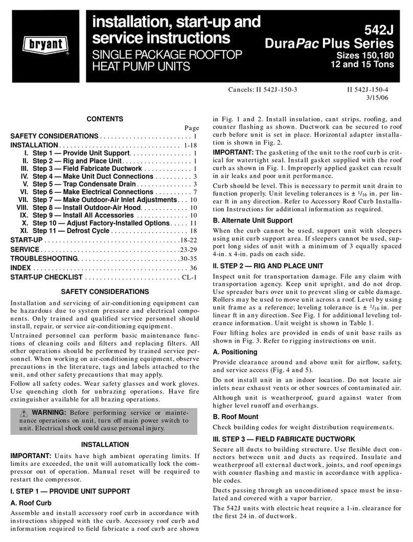 Bryant DURAPAC PLUS SERIES 542J Dimensions and installation guide