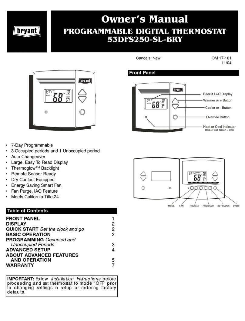 Bryant PROGRAMMABLE DIGITAL TERMOSTAT OM 17-101 User manual