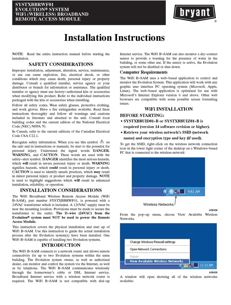 Bryant EVOLUTIONR SYSTEM SYSTXBBRWF01 installation instructions