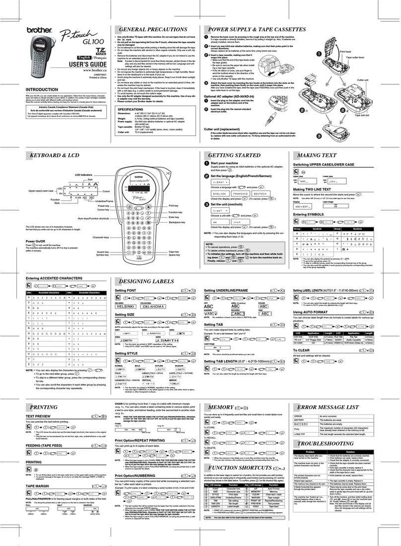 Brother P-Touch GL100 user guide