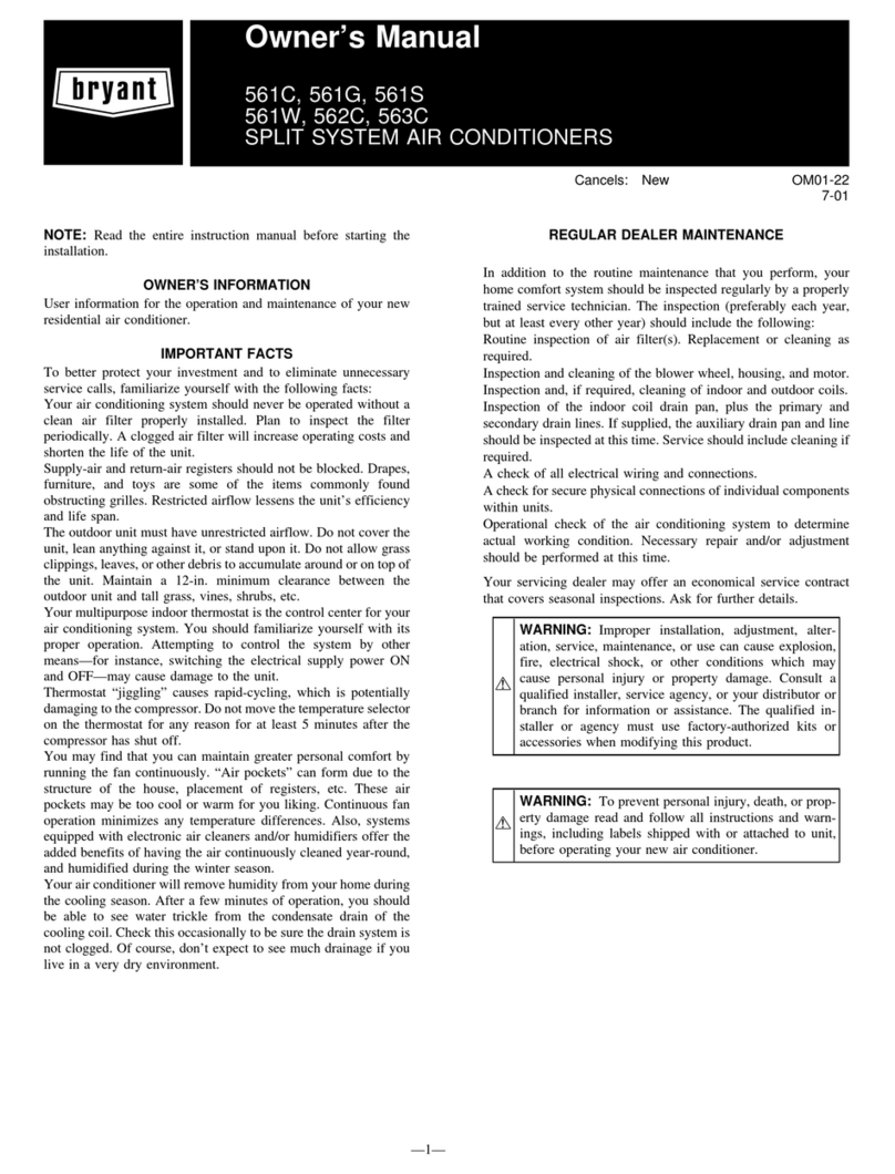 Bryant ELECTRIC AIR CONDITIONER 561C User manual