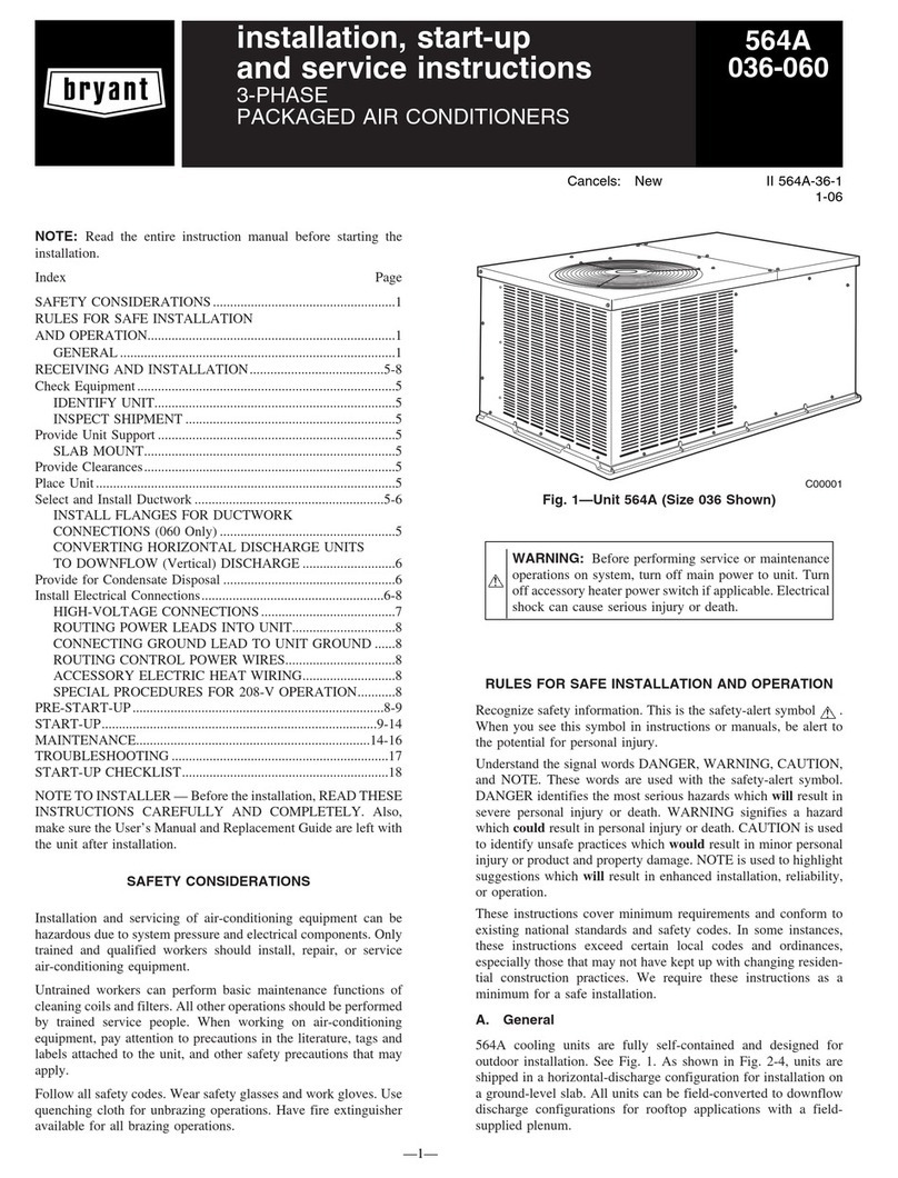 Bryant SINGLEPACKAGED AIR CONDITIONER 564A Dimensions and installation guide Bryant SINGLEPACKAGED AIR CONDITIONER 564A Dimensions and installation guide