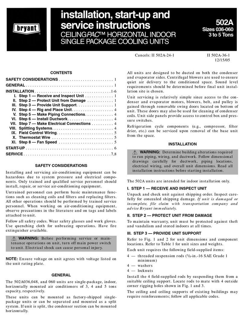 Bryant 502A Installation, Start-Up and Service Instructions