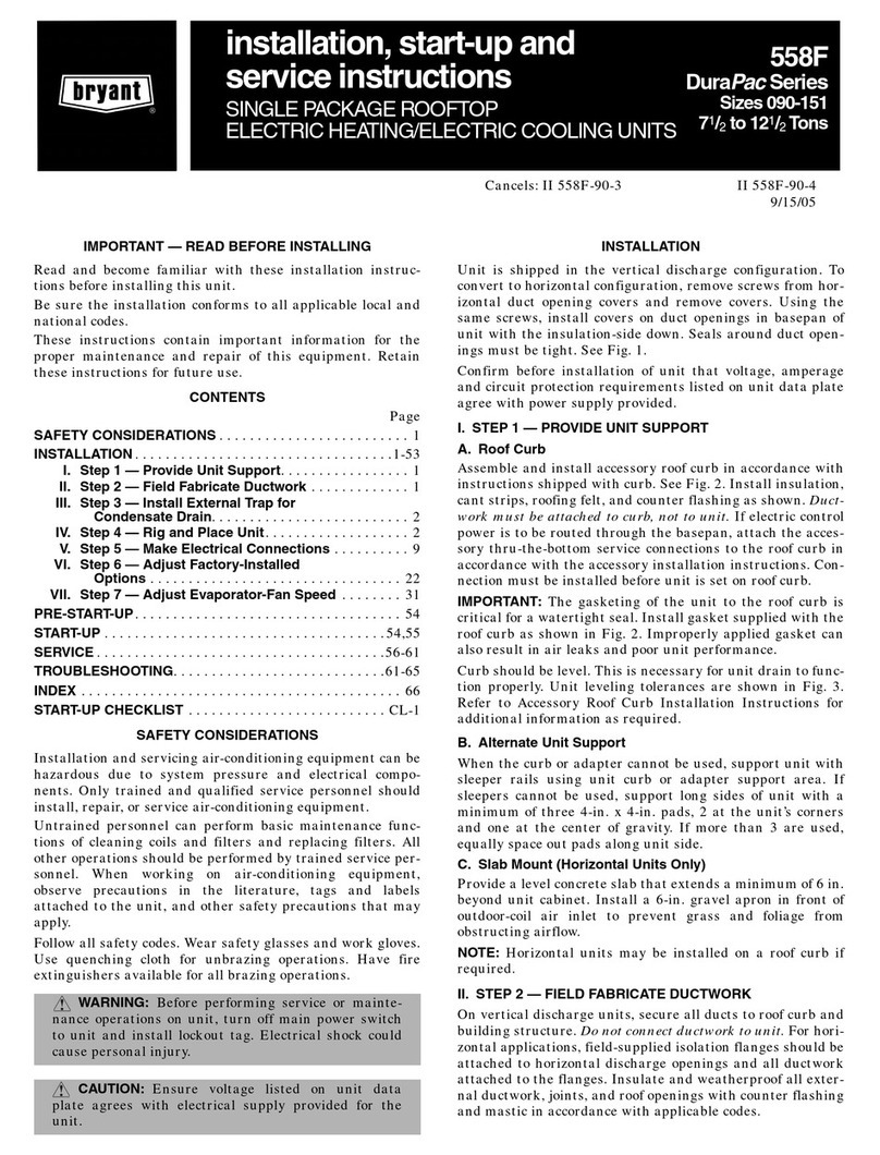 Bryant DURAPACK 558F Installation & service instructions