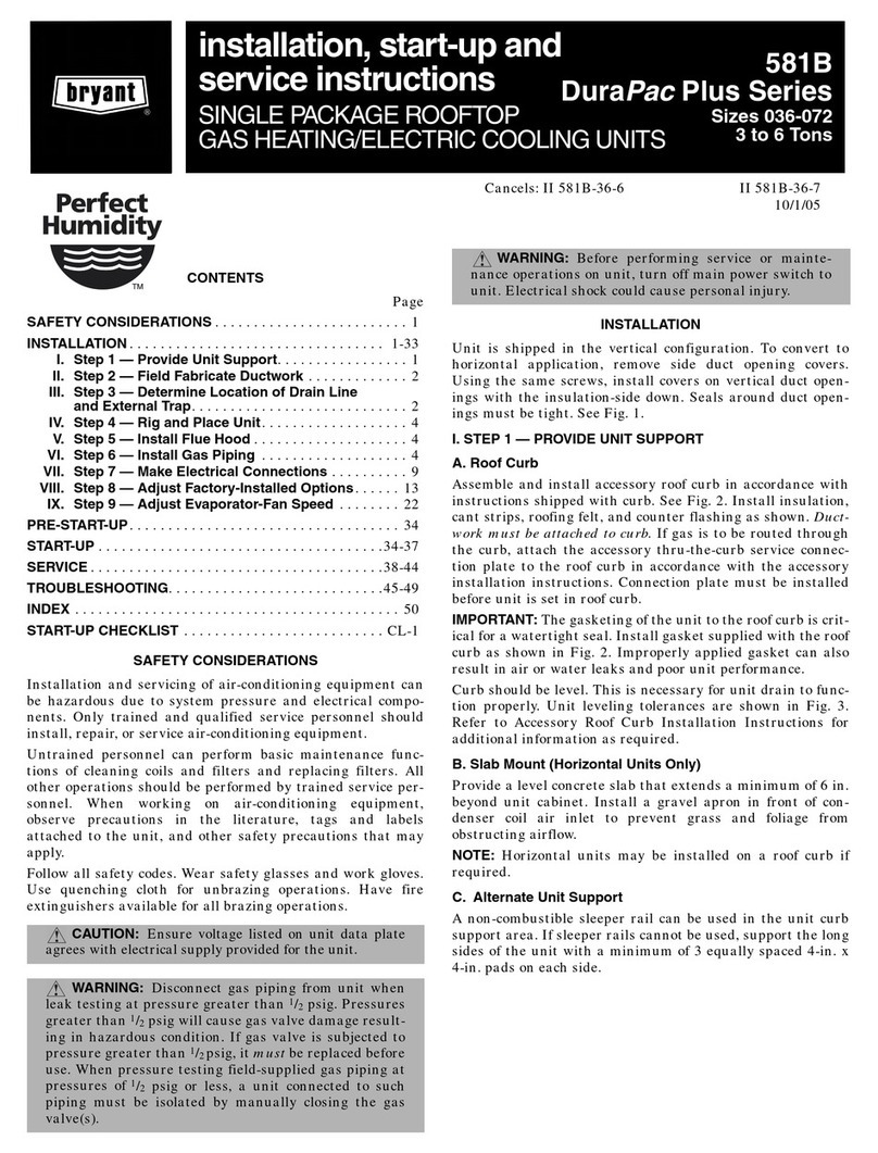 Bryant DURAPAC PLUS 581B Installation and maintenance instructions