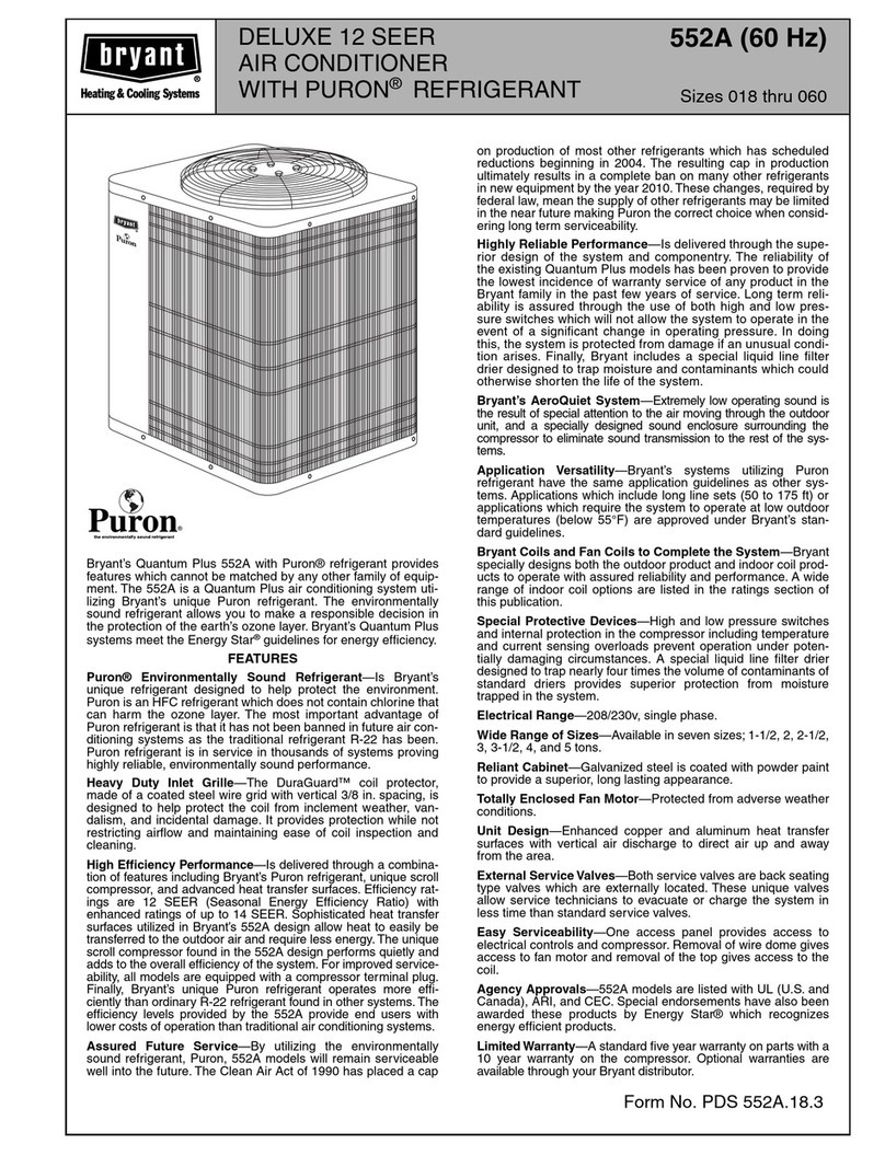 Bryant DE LUXE 12 SEER 552A User manual
