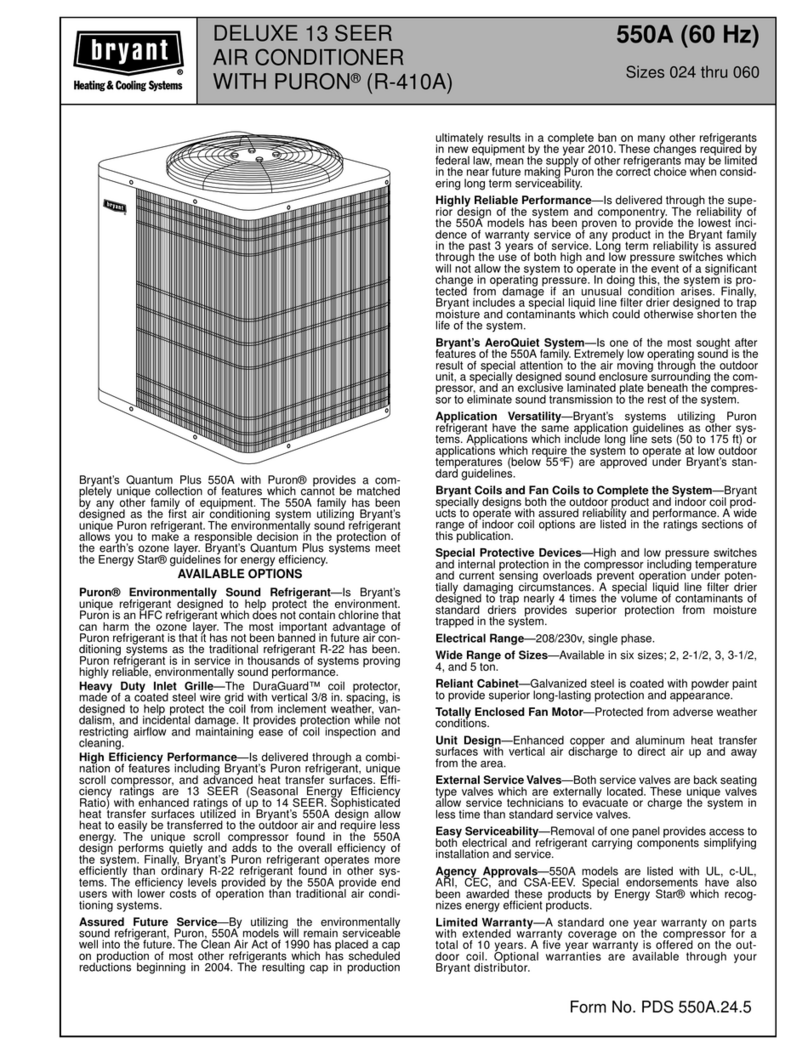 Bryant DELUXE 13 SEER 550A User manual