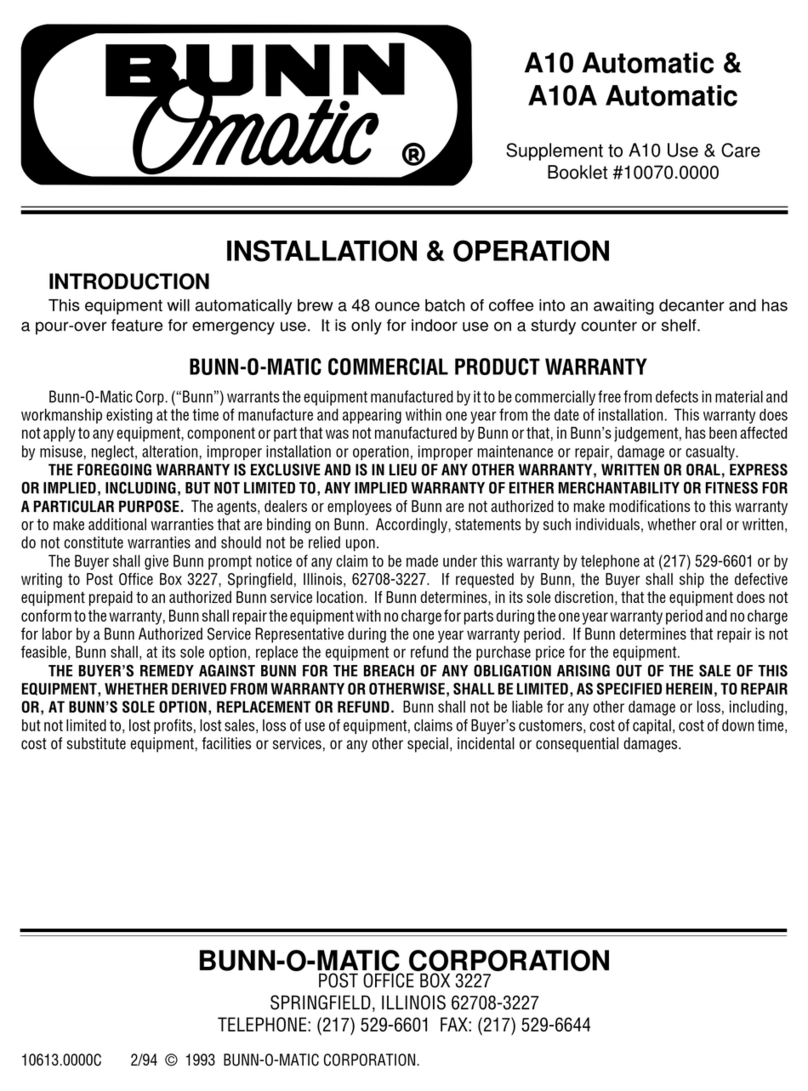 Bunn A10 Automatic Owner's manual Bunn A10 Automatic Owner's manual