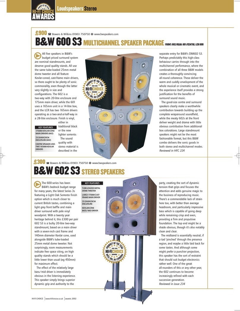 Bowers & Wilkins B&W 600 S3 Specification sheet