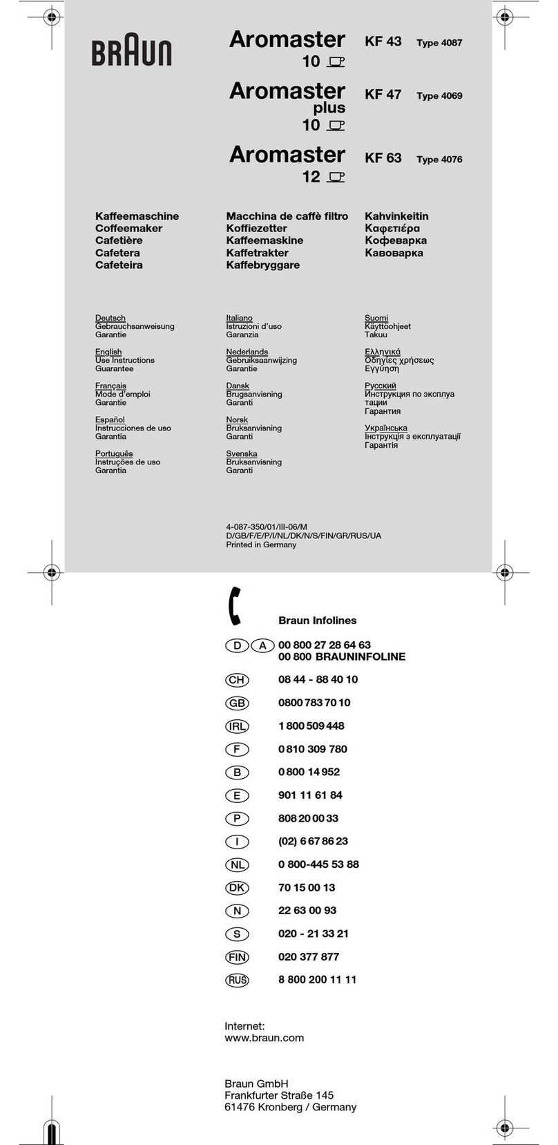 Braun AROMASTER KF 43 TYPE 4087 use instructions