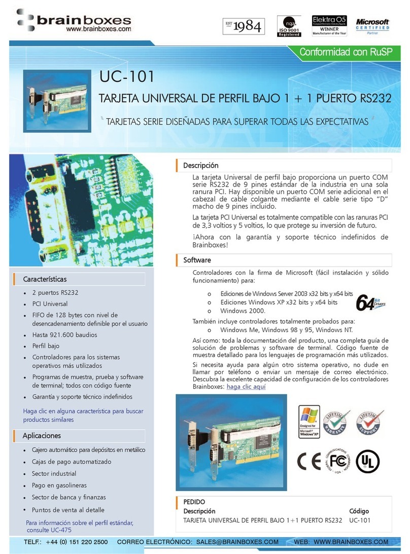 Brainboxes UC-101 Specification sheet